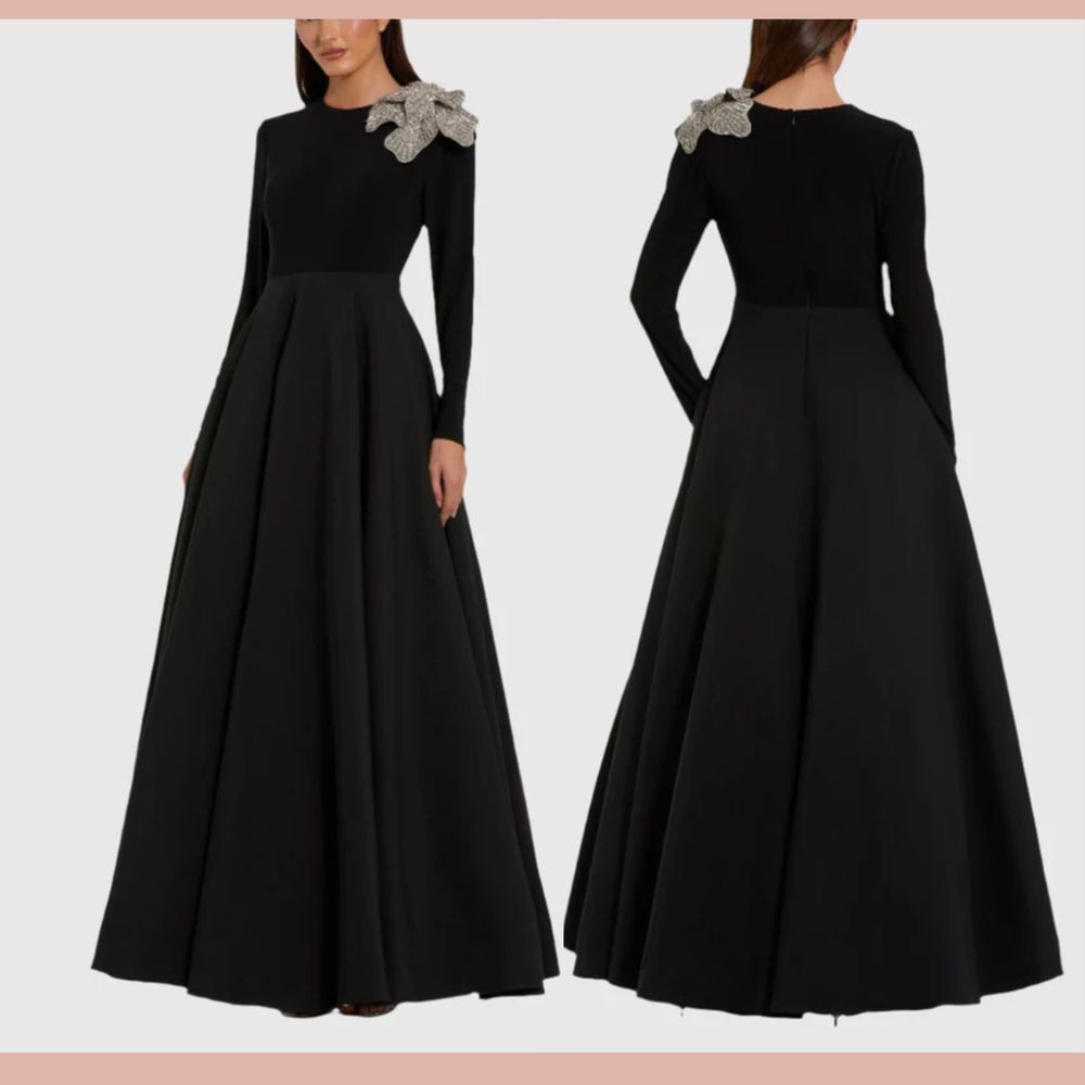 NWT MAC DUGGAL [ 14 ] 11832 Long Sleeve‎ Taffeta 3D Flower Ball Gown Black